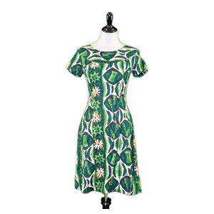 Vintage 60s Ui Maikai Hawaiian Dress Tiki Daisy Tropical Green Teal Cotton SMALL